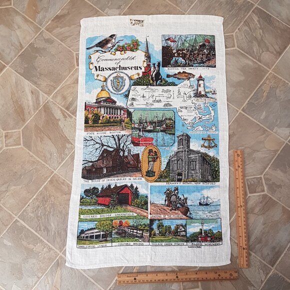 Vintage Commonwealth of Massachusetts Linen Tea Towel Souvenir - Picture 5 of 6